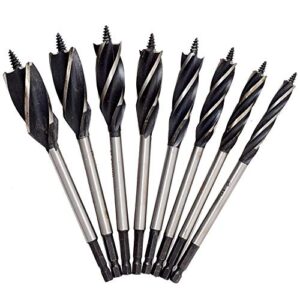 woodworking auger drill bit sets, 8pcs high carbon steel wood boring bits long 4 flute cut drilling tool wood hole cutter for wood door lock 9/23, 9/19, 5/9, 7/11, 5/7, 11/14, 13/15, 63/64-in