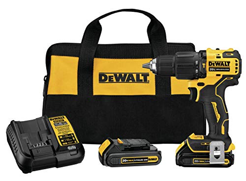 DEWALT ATOMIC 20V MAX* Hammer Drill, Cordless, Compact, 1/2-Inch, 2 Batteries (DCD709C2)