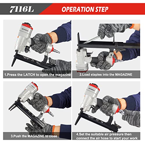 Dongya 7116L Pneumatic Upholstery Stapler with Long Nose, 22 Gauge 3/8'' Crown, 1/4''to 5/8'' 3/8'' Length Fine Wire Crown Stapler, Air Power Staple Gun for Furniture & Wood & Upholstering