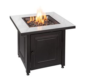 endless summer, the bristol, square 30" outdoor propane fire pit, includes black fire glass, table insert, & protective cover