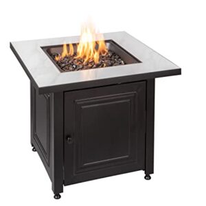 Endless Summer, The Bristol, Square 30" Outdoor Propane Fire Pit, Includes Black Fire Glass, Table Insert, & Protective Cover