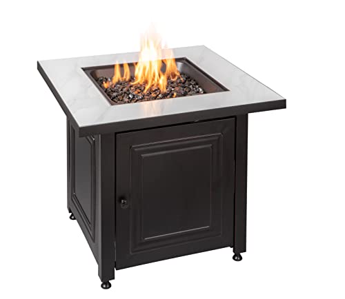 Endless Summer, The Bristol, Square 30" Outdoor Propane Fire Pit, Includes Black Fire Glass, Table Insert, & Protective Cover