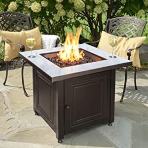 Endless Summer, The Bristol, Square 30" Outdoor Propane Fire Pit, Includes Black Fire Glass, Table Insert, & Protective Cover