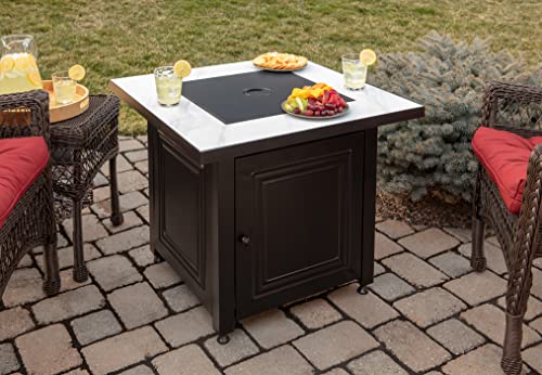 Endless Summer, The Bristol, Square 30" Outdoor Propane Fire Pit, Includes Black Fire Glass, Table Insert, & Protective Cover