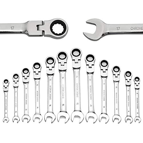 Yashong 12-Piece 8-19mm Metric Flex-Head Ratcheting Wrench Set, Professional Chrome Vanadium Steel Ratchet Wrenches, Combination Ended Spanner Kit with Portable Canvas Bag