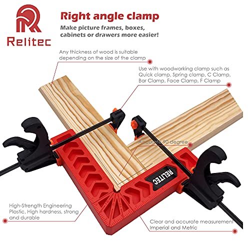Relitec R 90 Degree Corner Clamp Clamping Squares Woodworking Tools Positioning Squares Right Angle Clamp Wood Clamps for Gluing Cabinets Picture Frames or Drawers Set of 8（3" 4"）