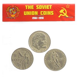 3 x ussr soviet russia commemorative 1 ruble coins set lenin head, hand, soldier