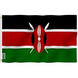 anley fly breeze 3x5 feet kenya flag - vivid color and fade proof - canvas header and double stitched - republic of kenya flags polyester with brass grommets 3 x 5 ft