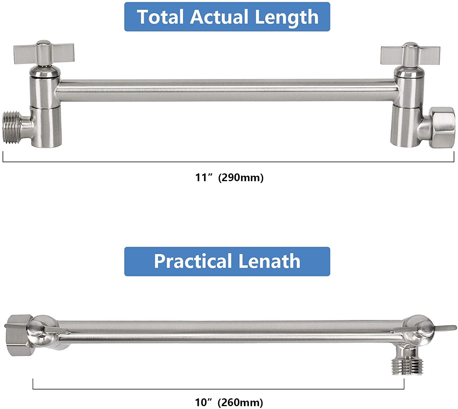 Adjustable Shower Arm Universal Connection, NearMoon Solid Brass Shower Extension Arm, Adjust Angle to Upgrade Shower Experience, Easy to Install, Anti-leak (Chrome Finish)