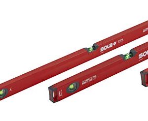 SOLA LSX482410 X PRO Aluminum Box Profile Spirit Level Set with 60% Magnified Vials, 10, 24 & 48-Inch , Red