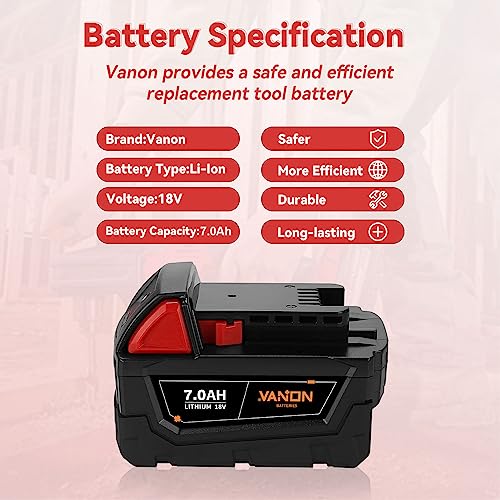 VANON 18V Battery Replacement for Milwaukee M-18 Battery 7.0Ah Lithium ion 48-11-1850 48-11-1862 48-11-1840 48-11-1828 48-11-1815.2Pack.