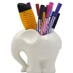 MONMOB 3.9" Ceramic Elephant Pencil Holder/Pen Holder/Plant Pot/Bonsai Pot/Flower Pot/Succulent Planter Elephant Gifts(White)