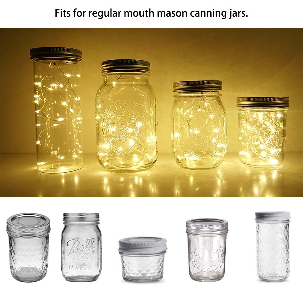 SunKite Solar Mason Jar Lid Lights [Updated], 6 Pack 15 LED Waterproof Fairy Firefly Jar String Lights with Hangers (NO Jars), Patio Yard Garden Wedding Easter Decoration - Warm White