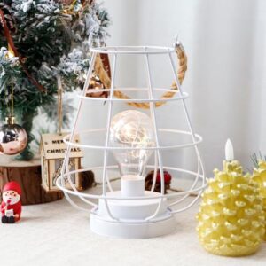 JHY DESIGN Decorative Cage Bulb Lamp Battery Powered Lights 8.5" Tall Cordless Accent Light with Edsion Style Bulb Great for Weddings Parties Patio Events for Indoors Outdoors(White)