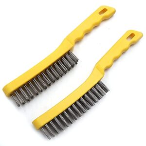 wire scratch brush 2 set, heavy duty stainless steel 11 inch with plastic handle descaling welding dust bending hand tool, teel brush rust remover for metal by maxman