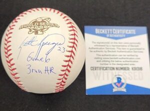 scott spiezio signed "game 6 hr" angels 2002 world series baseball /50 ~ bas coa - autographed baseballs