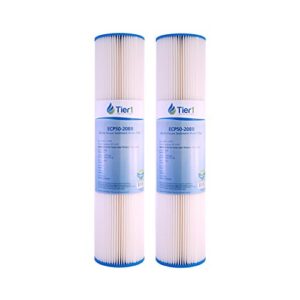 tier1 50 micron 20 inch x 4.5 inch | 2-pack pleated cellulose whole house sediment water filter replacement cartridge | compatible with pentek ecp50-bb, 4pay5, 255496-43, home water filter