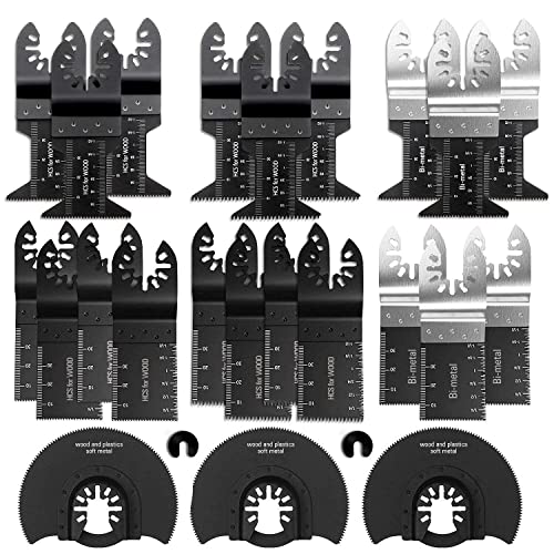 LIGHTIMETUNNEL 25 PCS Oscillating Saw Blades Universal Metal Wood Multitool Quick Release Tool Saw Blades Fit Black & Decker Porter Cable Dewalt Milwaukee Chicago Rockwell Makita Craftsman