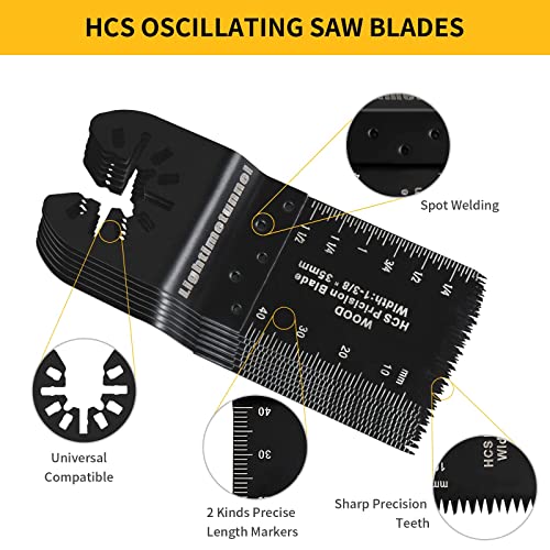 LIGHTIMETUNNEL 25 PCS Oscillating Saw Blades Universal Metal Wood Multitool Quick Release Tool Saw Blades Fit Black & Decker Porter Cable Dewalt Milwaukee Chicago Rockwell Makita Craftsman