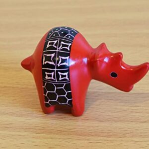 Soapstone African Rhino - Figurine Sculpture - Handmade in Kenya - 2 Inches Height x 3 Inches Long, Crimson Red, SS5