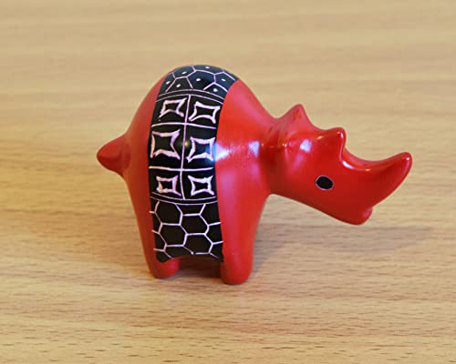 Soapstone African Rhino - Figurine Sculpture - Handmade in Kenya - 2 Inches Height x 3 Inches Long, Crimson Red, SS5