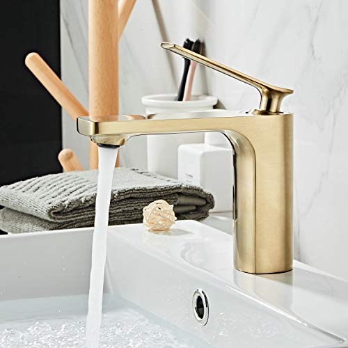 Modern Single Handle Bathroom Basin Faucet Laundry Vanity Sink Faucet Brushed Nickel Gold Finish Lavatory Faucet