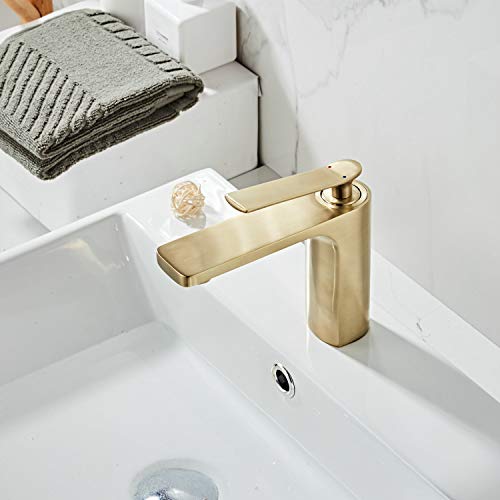 Modern Single Handle Bathroom Basin Faucet Laundry Vanity Sink Faucet Brushed Nickel Gold Finish Lavatory Faucet