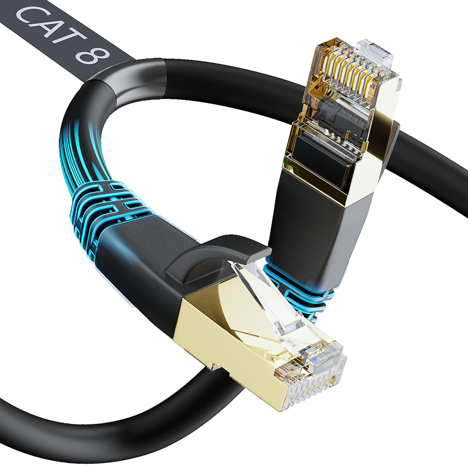 DbillionDa Cat8 Ethernet Cable, Outdoor&Indoor, 6FT Heavy Duty High Speed 26AWG, 2000Mhz with Gold Plated RJ45 Connector, Weatherproof S/FTP UV Resistant for Router, Modem, PC, Gaming, PS5, Xbox