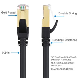 DbillionDa Cat8 Ethernet Cable, Outdoor&Indoor, 6FT Heavy Duty High Speed 26AWG, 2000Mhz with Gold Plated RJ45 Connector, Weatherproof S/FTP UV Resistant for Router, Modem, PC, Gaming, PS5, Xbox