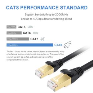 DbillionDa Cat8 Ethernet Cable, Outdoor&Indoor, 6FT Heavy Duty High Speed 26AWG, 2000Mhz with Gold Plated RJ45 Connector, Weatherproof S/FTP UV Resistant for Router, Modem, PC, Gaming, PS5, Xbox