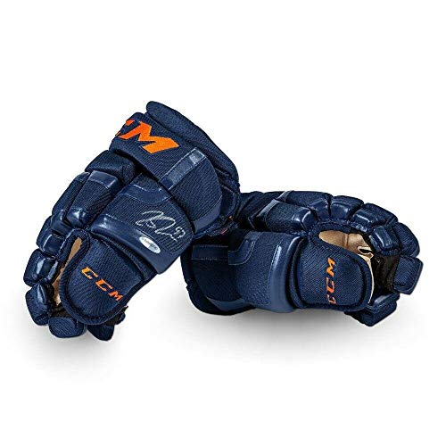 Connor McDavid Signed Autographed CCM 2017 Navy Hockey Gloves Oilers UDA - Autographed NHL Gloves
