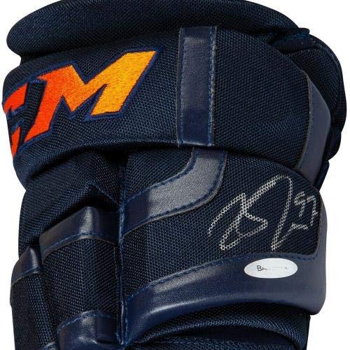 Connor McDavid Signed Autographed CCM 2017 Navy Hockey Gloves Oilers UDA - Autographed NHL Gloves