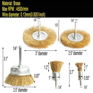 FPPO Brass Wire Wheel Brush Kit for Drill,Crimped Cup Brush with 1/4-Inch Shank,0.13mm True Brass Wire,Soft Enough to Cleaning or Deburring with Less Scrach