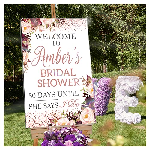 Rose Gold Bridal Shower Sign - Custom Bridal Shower Welcome Sign - Personalized Bridal Shower Backdrop - Floral Bridal Shower Banner