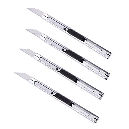 4PCS Snap-Off Utility Knife Retractable Box Cutter 9mm Blade for Cardboard Office Home Use Art DIY Craft