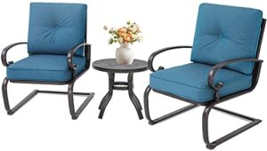 oakmont outdoor bistro set 3-piece spring metal lounge cushioned chairs and bistro table set wrought iron cafe furniture seat,peacock blue