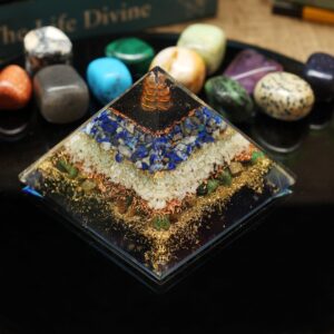 New Orgone Pyramid for Healing Heart | Black Tourmaline | Lapis Lazuli | Amazonite | Green Jade Orgonite Pyramid for E-Energy Protection - Crystal Chakra Stone Pyramid