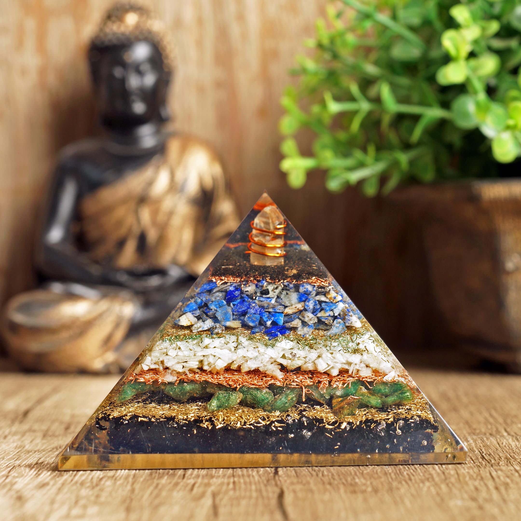New Orgone Pyramid for Healing Heart | Black Tourmaline | Lapis Lazuli | Amazonite | Green Jade Orgonite Pyramid for E-Energy Protection - Crystal Chakra Stone Pyramid