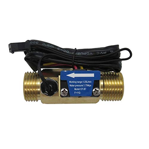 DIGITEN G1/2" Male Thread Brass Water Flow Sensor, Hall Effect Sensor Switch Flow Meter Flowmeter Counter with Temperature Sensor 1-25L/min