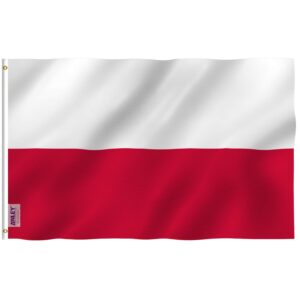 anley fly breeze 3x5 feet poland flag - vivid color and fade proof - canvas header and double stitched - republic of poland flags polyester with brass grommets 3 x 5 ft