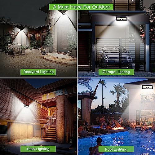 LECLSTAR Solar Outdoor Lights - 4000Lm 268 LED Security Lights with 4 Wide Angle, Motion Sensor Lights for Outside, IP65 Waterproof Solar Powered Wireless Flood Wall Lights with 3 Modes