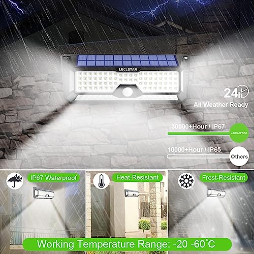 LECLSTAR Solar Outdoor Lights - 4000Lm 268 LED Security Lights with 4 Wide Angle, Motion Sensor Lights for Outside, IP65 Waterproof Solar Powered Wireless Flood Wall Lights with 3 Modes