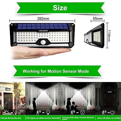 LECLSTAR Solar Outdoor Lights - 4000Lm 268 LED Security Lights with 4 Wide Angle, Motion Sensor Lights for Outside, IP65 Waterproof Solar Powered Wireless Flood Wall Lights with 3 Modes