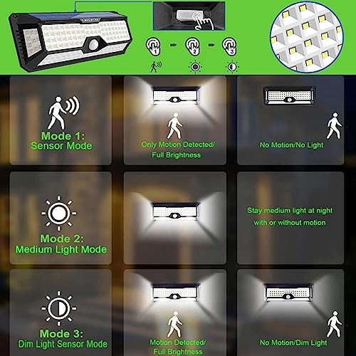 LECLSTAR Solar Outdoor Lights - 4000Lm 268 LED Security Lights with 4 Wide Angle, Motion Sensor Lights for Outside, IP65 Waterproof Solar Powered Wireless Flood Wall Lights with 3 Modes