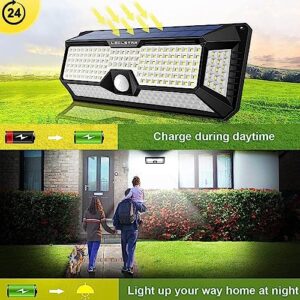 LECLSTAR Solar Outdoor Lights - 4000Lm 268 LED Security Lights with 4 Wide Angle, Motion Sensor Lights for Outside, IP65 Waterproof Solar Powered Wireless Flood Wall Lights with 3 Modes