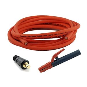 weldingcity 10-ft 1-awg usa-made heavy duty welding cable (orange red) with stick electrode holder stinger and dinse-type twistlock connector plug for welder whip lead