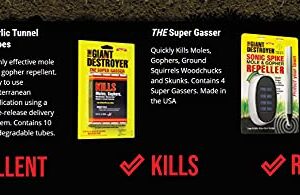 The Giant Destroyer Garlic Tunnel Tubes Repels Moles, Gophers, Skunks and Other Burrowing Rodents in Yards, Gardens & Lawn Areas, 10-12 Months, Highly Concentrated Garlic Oil (120 Tubes)