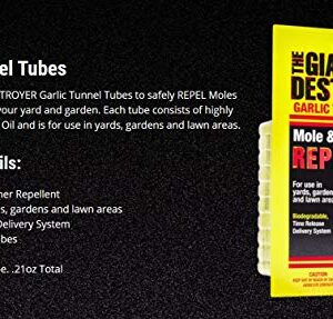 The Giant Destroyer Garlic Tunnel Tubes Repels Moles, Gophers, Skunks and Other Burrowing Rodents in Yards, Gardens & Lawn Areas, 10-12 Months, Highly Concentrated Garlic Oil (120 Tubes)