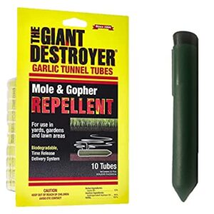 The Giant Destroyer Garlic Tunnel Tubes Repels Moles, Gophers, Skunks and Other Burrowing Rodents in Yards, Gardens & Lawn Areas, 10-12 Months, Highly Concentrated Garlic Oil (120 Tubes)