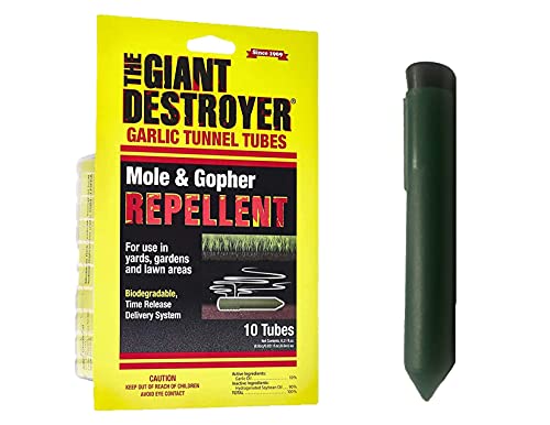 The Giant Destroyer Garlic Tunnel Tubes Repels Moles, Gophers, Skunks and Other Burrowing Rodents in Yards, Gardens & Lawn Areas, 10-12 Months, Highly Concentrated Garlic Oil (120 Tubes)